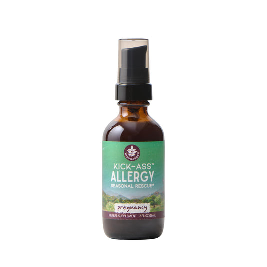WishGarden Kick-Ass Allergy for Pregnancy bottle front label highlighting plant-based support