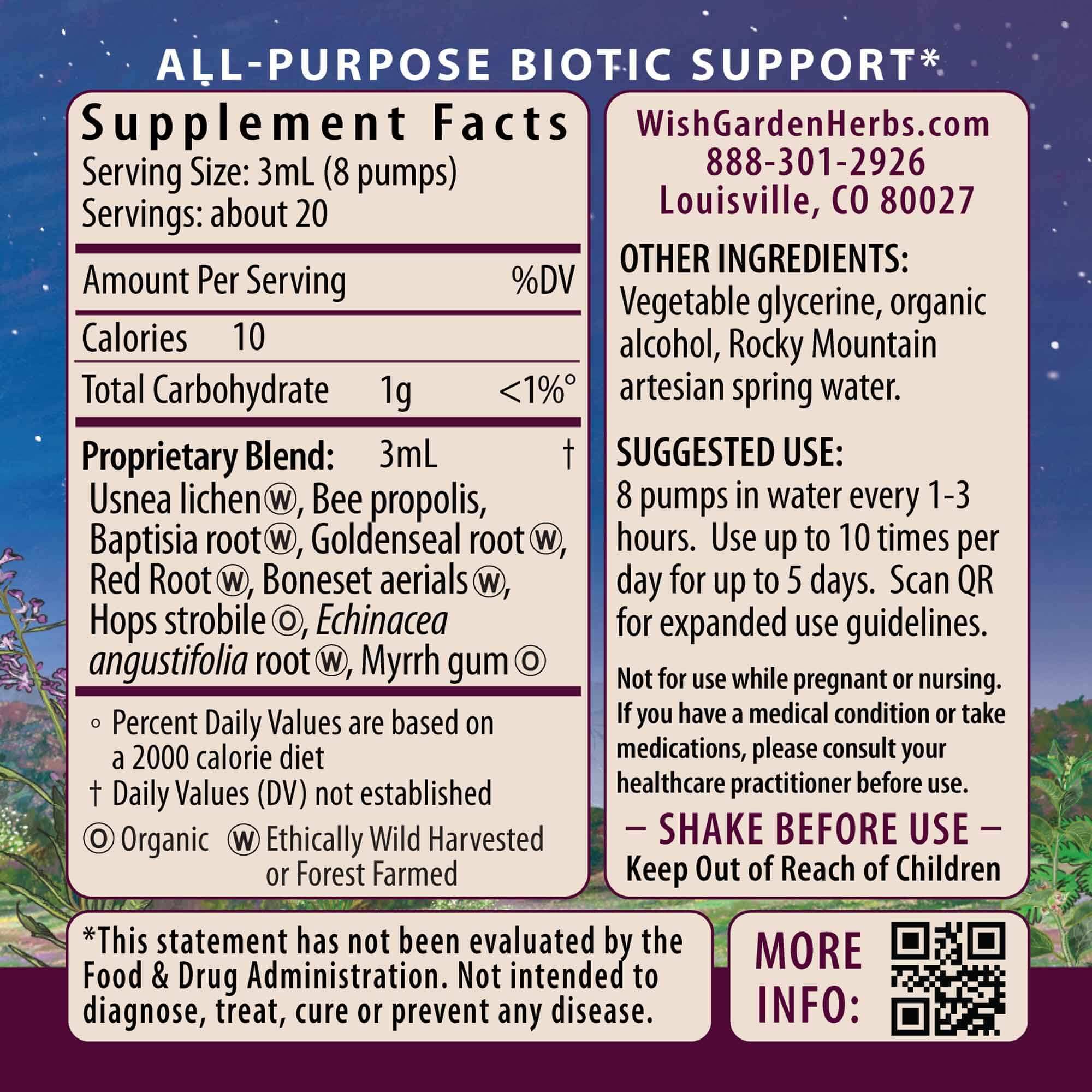 WishGarden Kick-Ass Biotic Immune label closeup highlights the quality herbal blend.