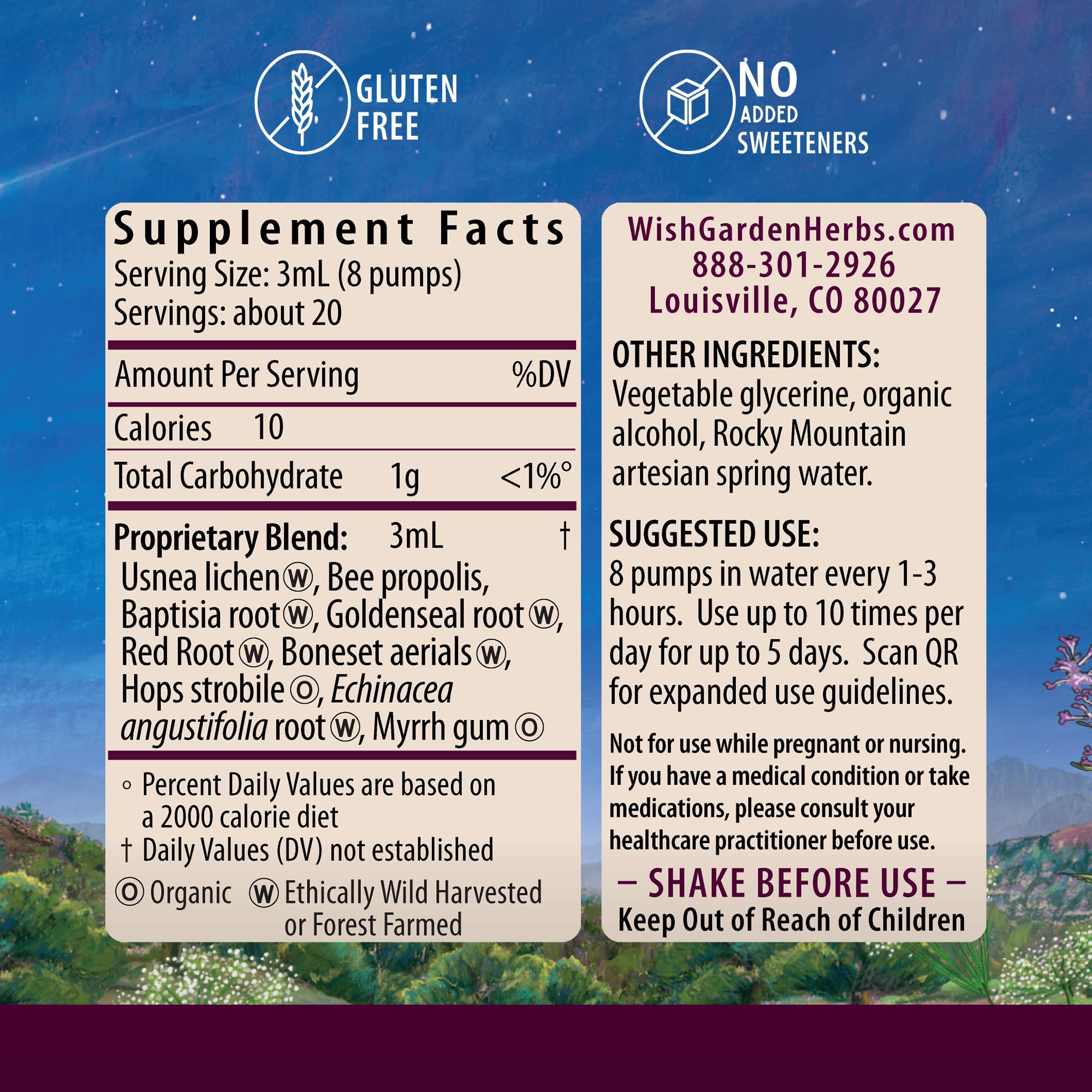 WishGarden Kick-Ass Biotic Immune Hero dropper dispensing liquid tincture for easy dosing.