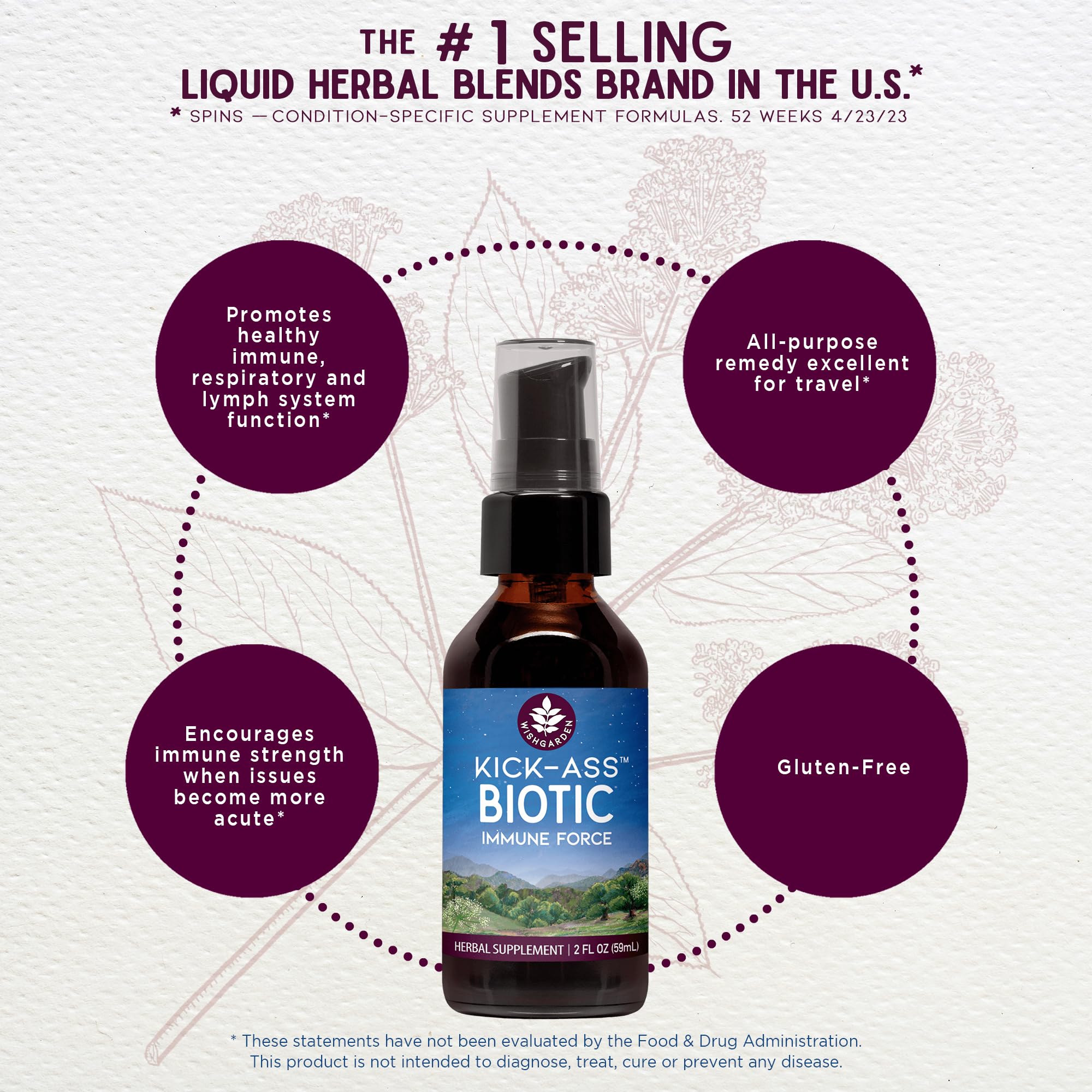Herbal blend close-up featuring usnea, echinacea, and goldenseal in Kick-Ass Biotic Immune Hero.