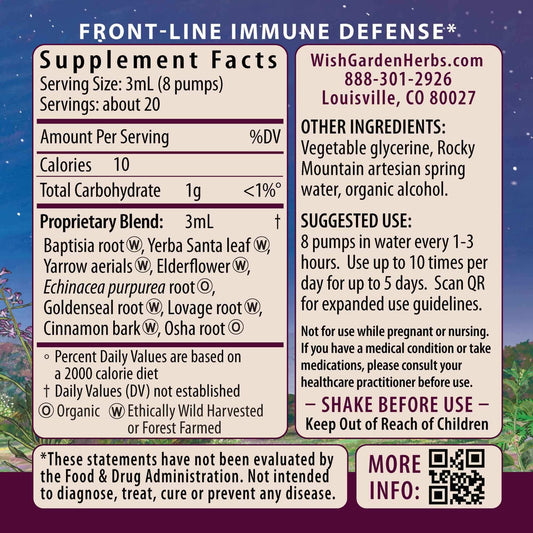 WishGarden Kick-Ass Immune Activator drops being poured into water for quick dosing.