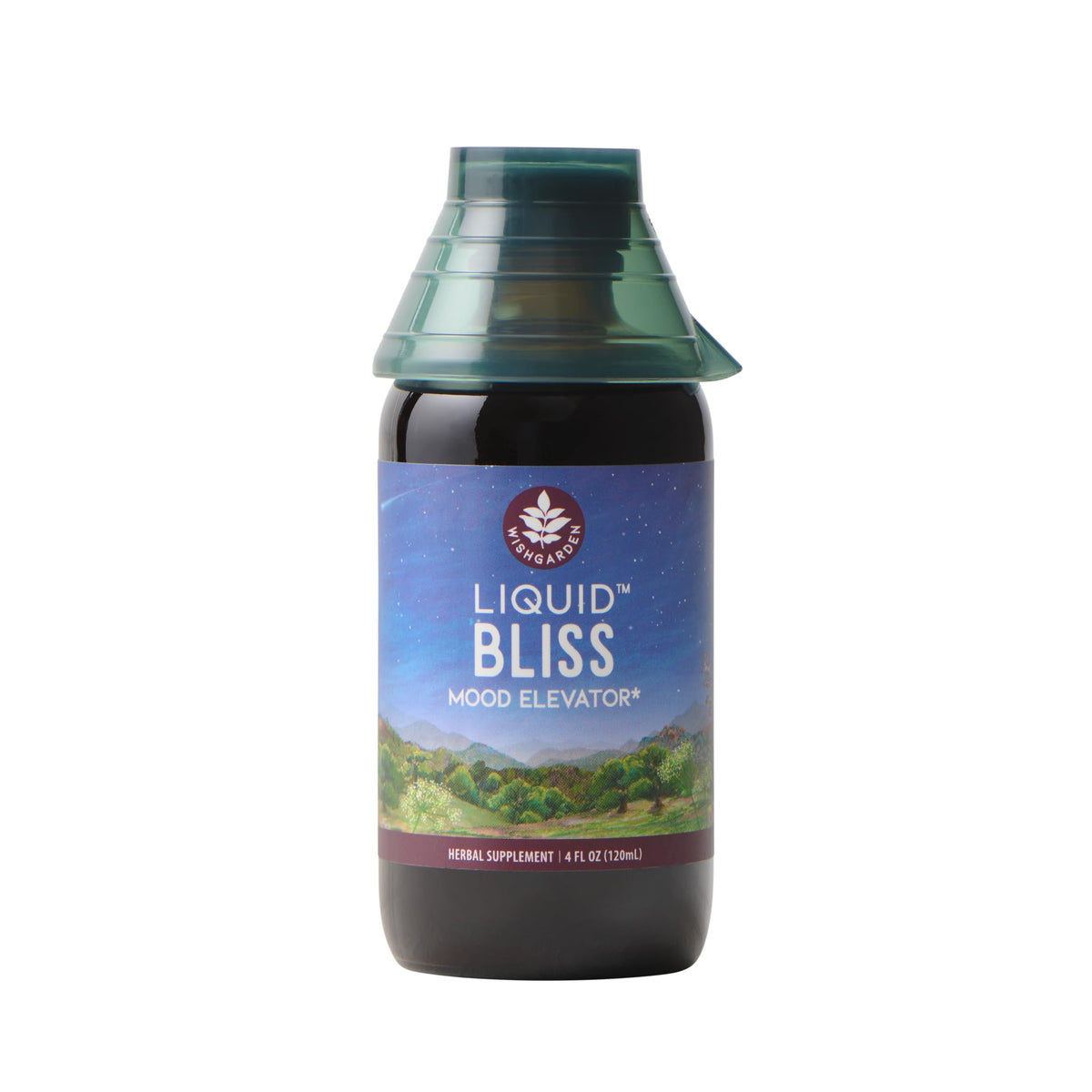WishGarden Liquid Bliss bottle front showing plant-based mood support