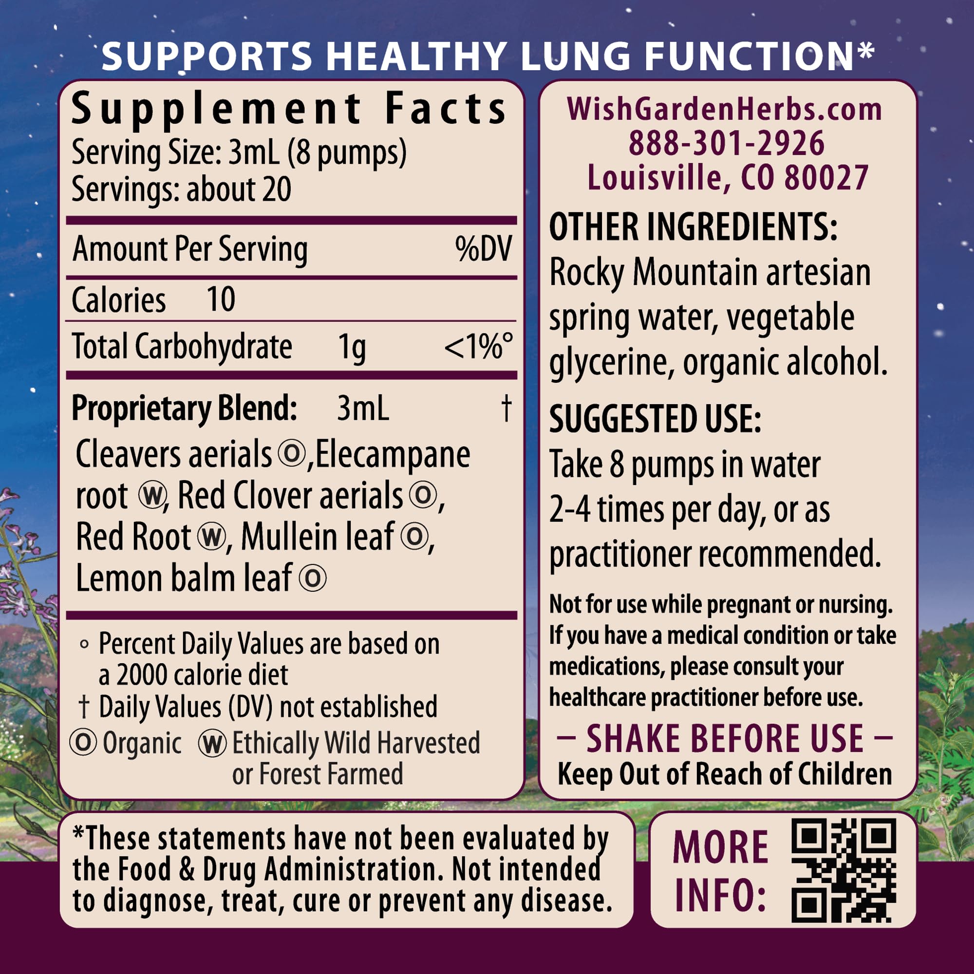 WishGarden Respiratory Strength label closeup shows organic ingredients