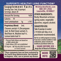 WishGarden Respiratory Strength label closeup shows organic ingredients