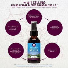 WishGarden Sleepy Nights label closeup, showcasing organic passionflower and skullcap ingredients.