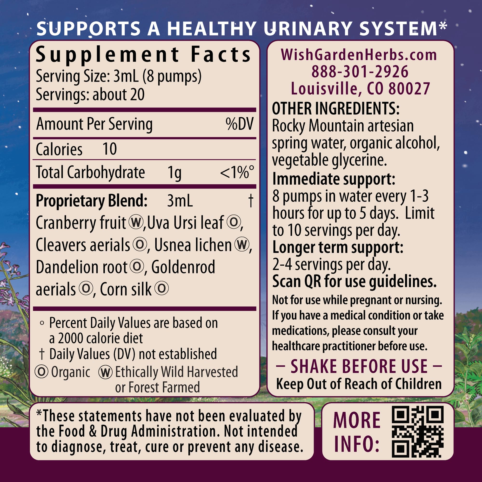 WishGarden Urinary Strength bottle side view, compact and easy for on-the-go use.