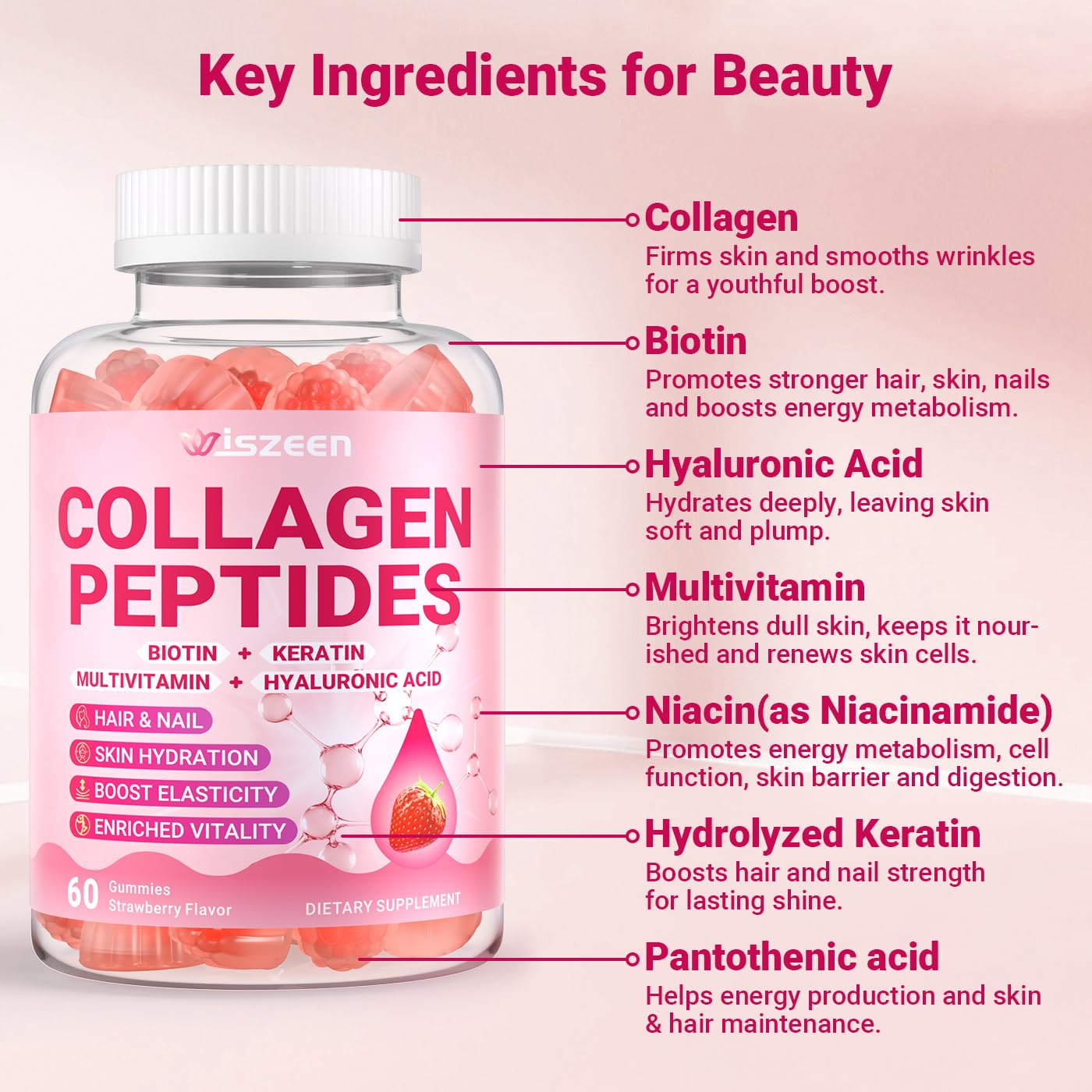 Wiszeen collagen gummies women texture macro showing chewy consistency