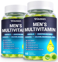 Wiszeen Mens Multivitamin Gummies bottle with 25 essential nutrients for daily energy.