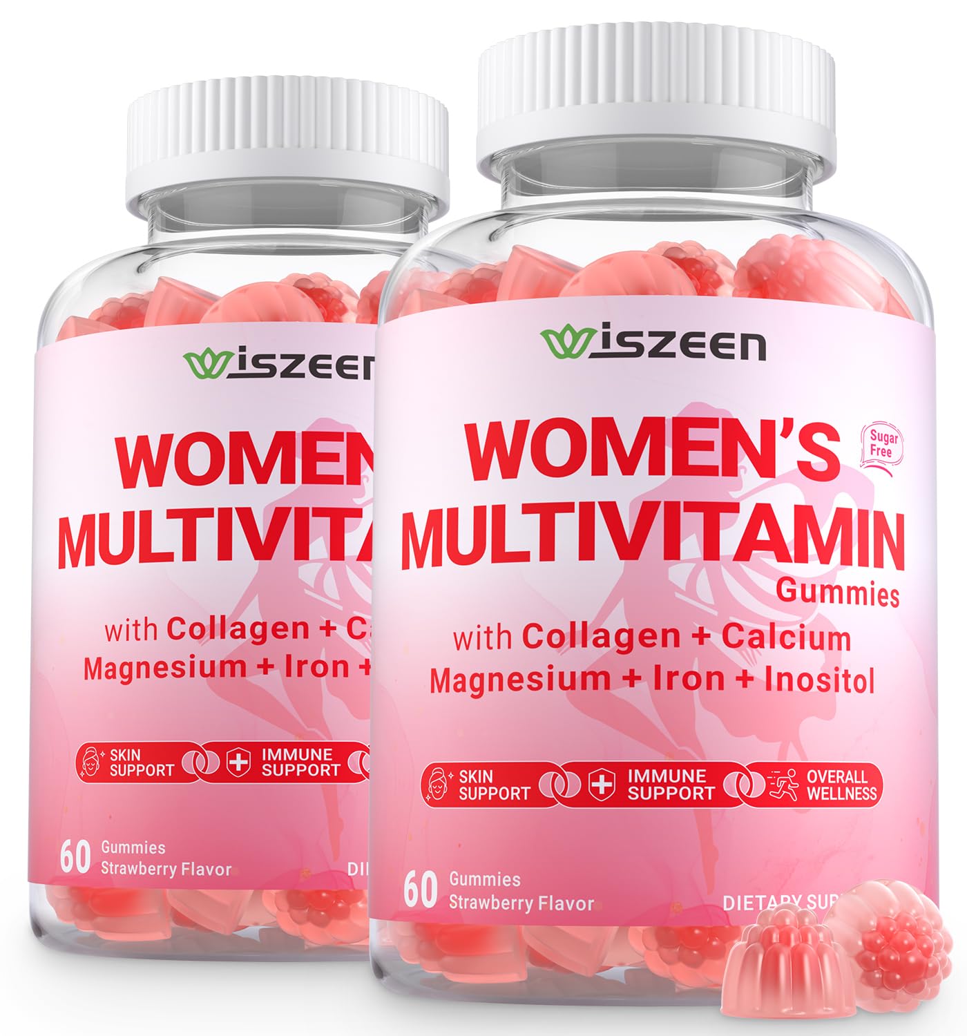 Wiszeen Sugar Free Methylated Multivitamin Women Gummies bottle pour supports daily energy.