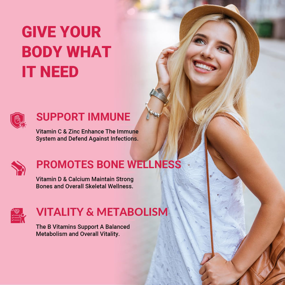 Wiszeen Sugar Free Methylated Multivitamin Women Gummies with collagen and hyaluronic acid for skin support.