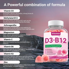 Wiszeen vitamin D3 B12 gummies ingredients label with D3 and B12