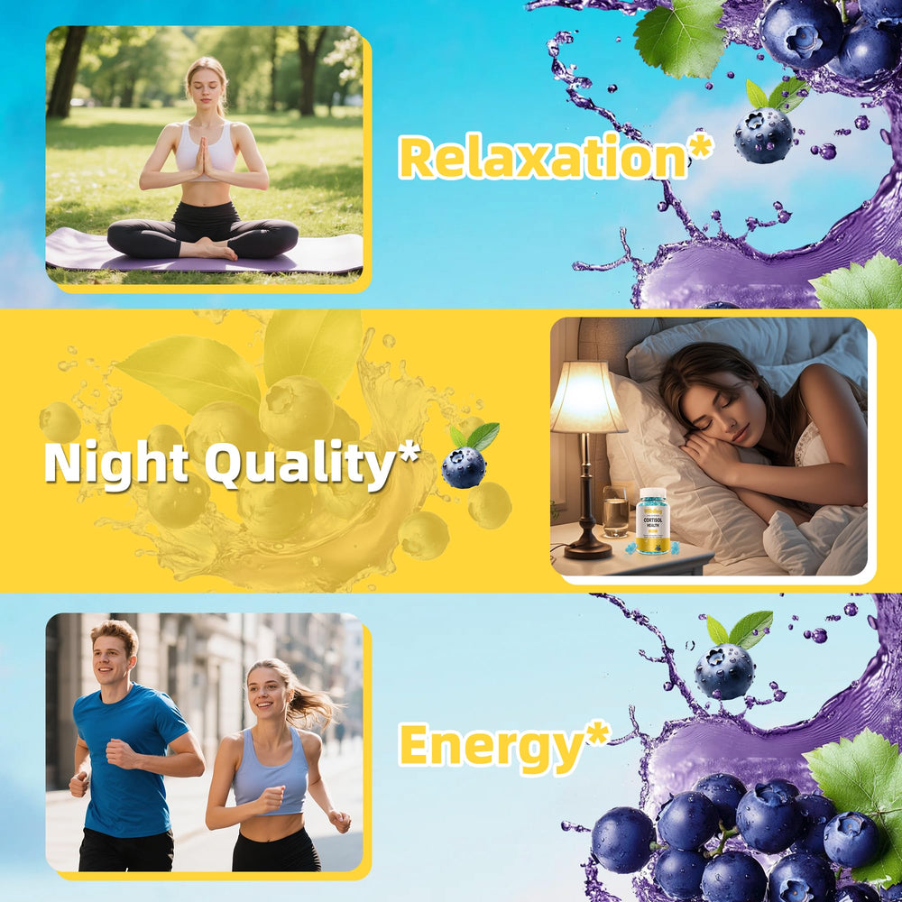 Wllbdloig Cortisol Gummies blueberry close-up highlighting vegan formula