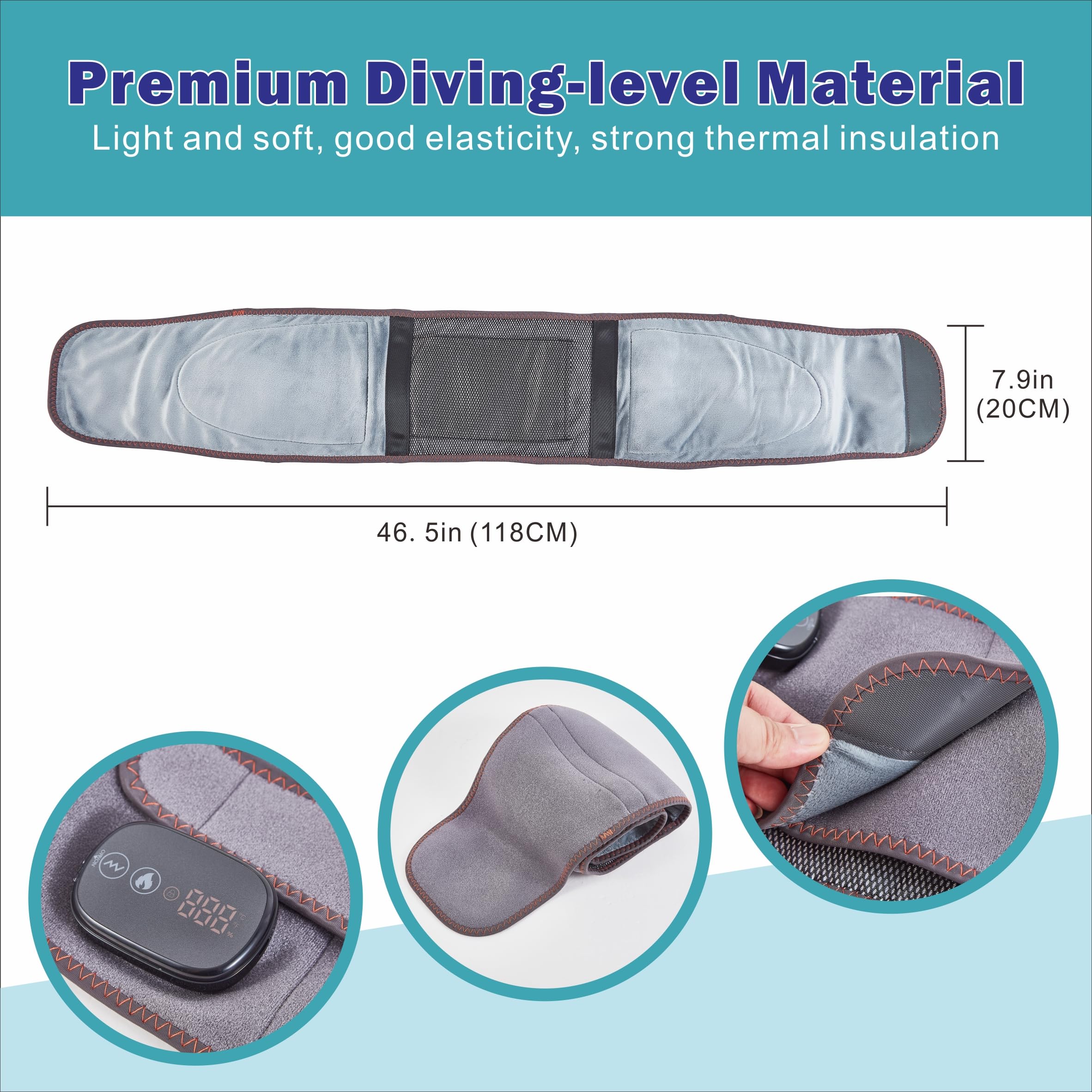 WOESKCEAR cordless back heating pad in use for travel and home