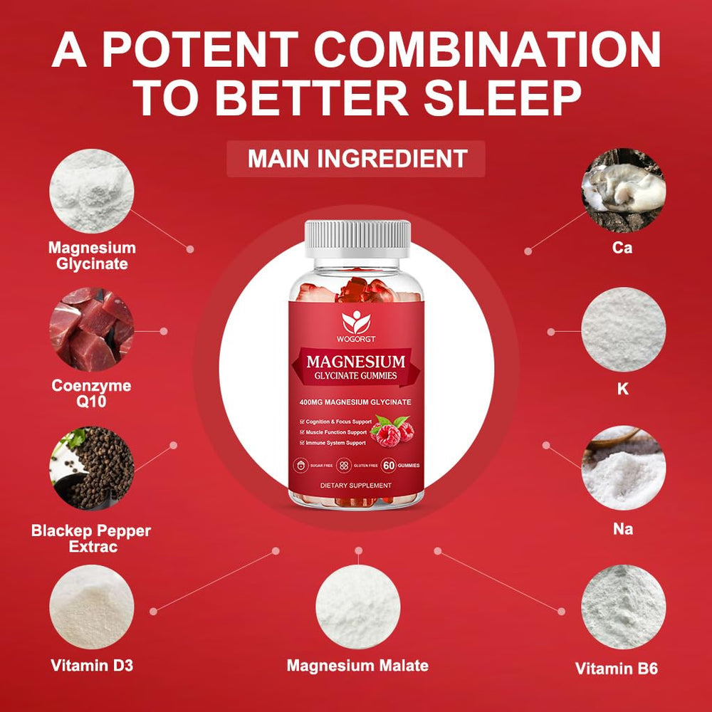 WOGORGT bottle label highlights magnesium glycinate and added vitamins.