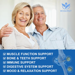Close-up of WOGORGT calcium citrate bone-support details emphasizing mineral balance for teeth and bones