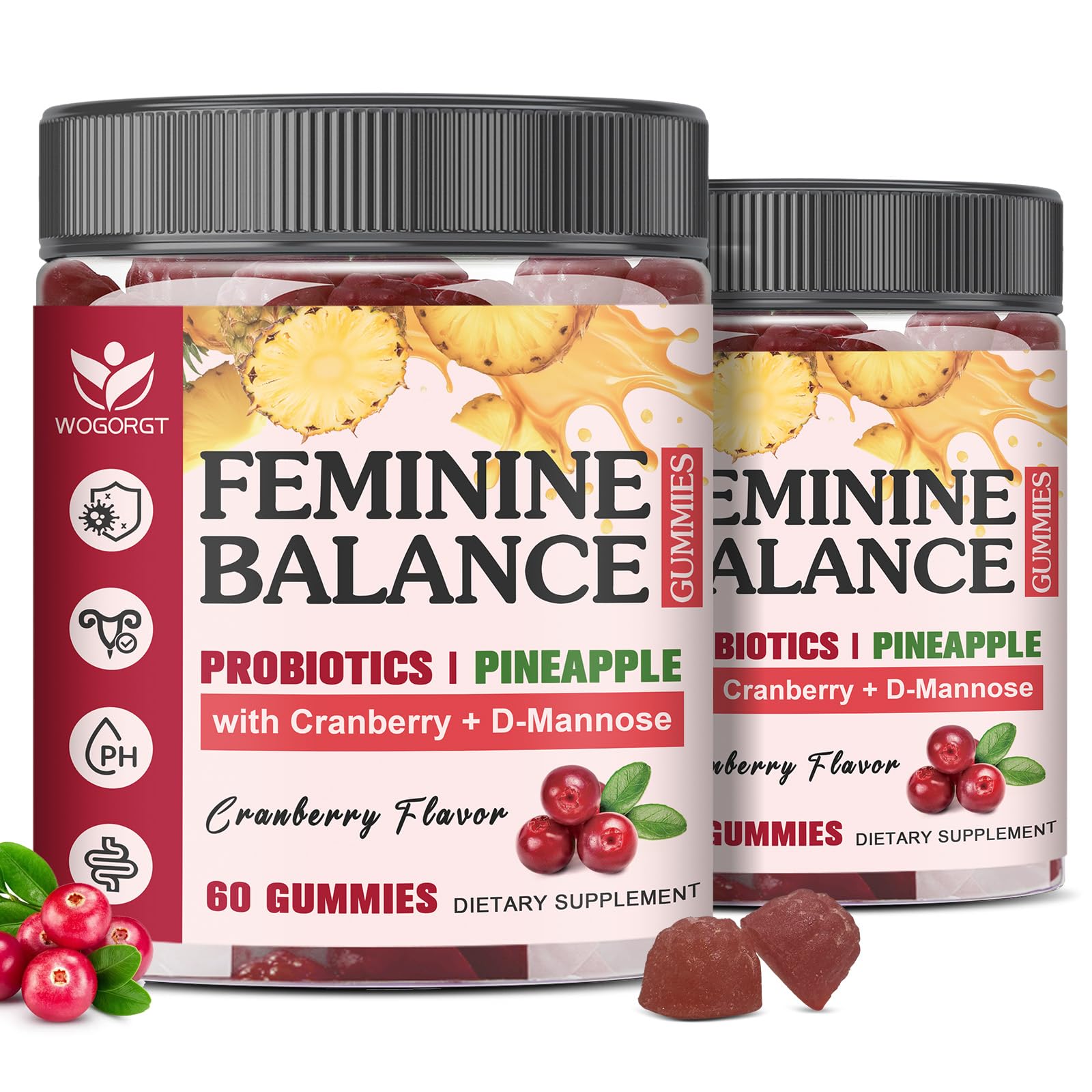 WOGORGT Feminine Balance Gummies bottle for daily pH balance support.