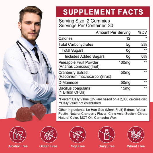 WOGORGT gummies close-up highlighting cranberry flavor and sugar-free formula.