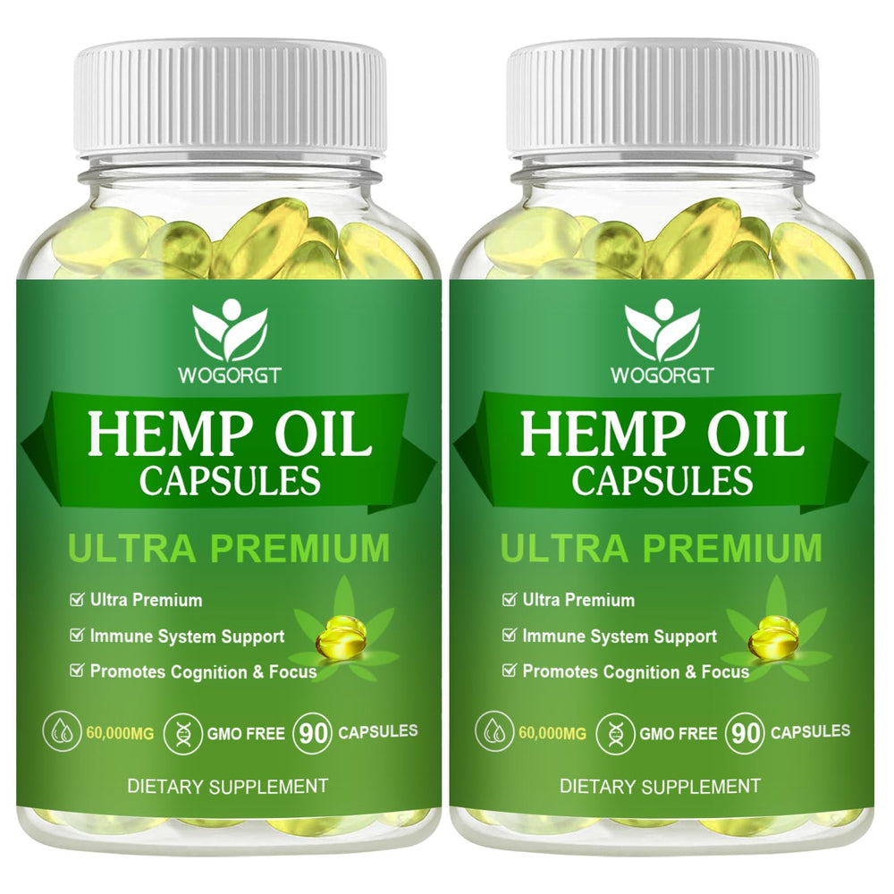 WOGORGT hemp oil capsules 2-pack bottle front, ideal for daily wellness.