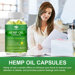 WOGORGT hemp oil capsules beside glass of water for everyday use