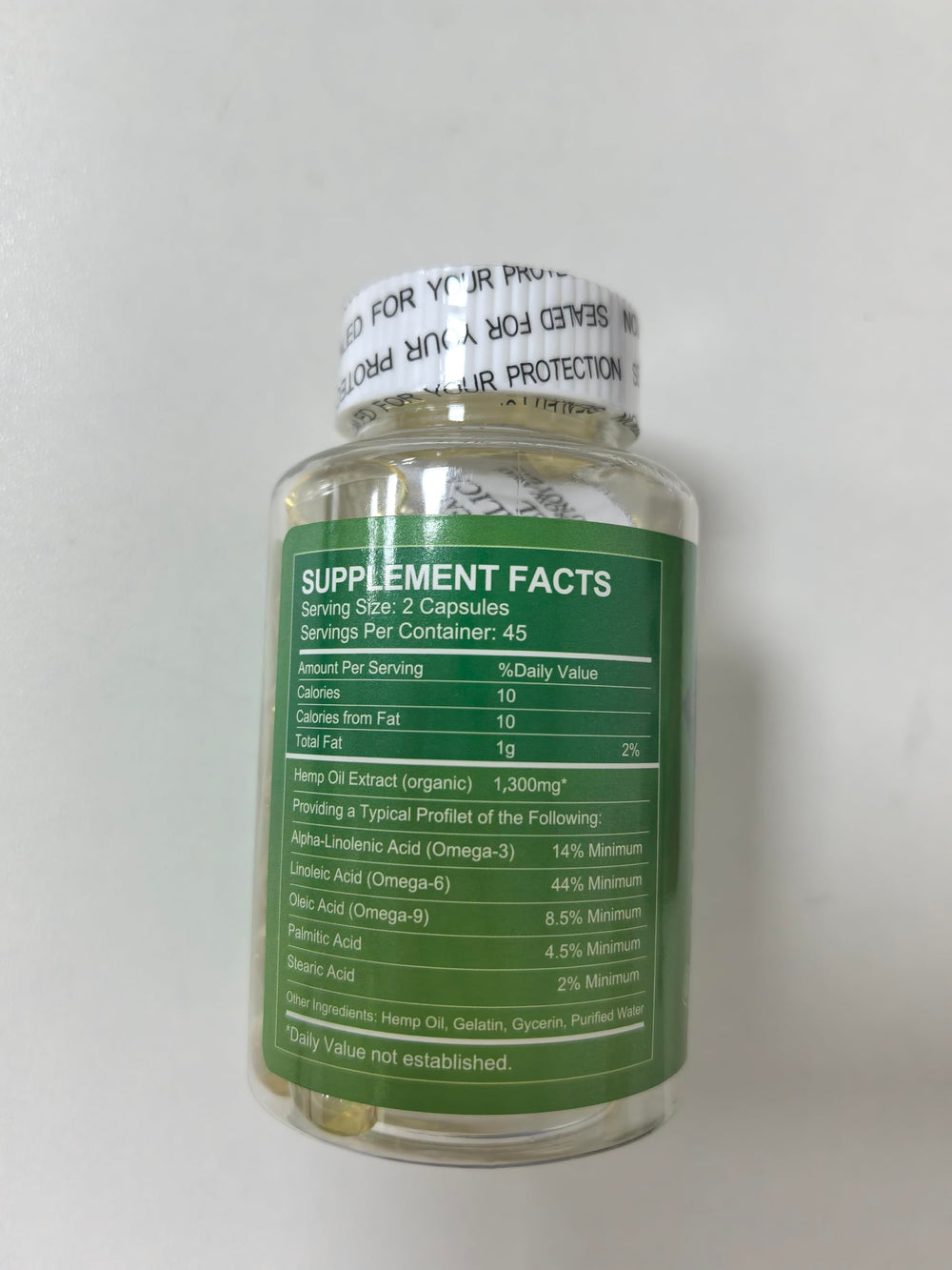 WOGORGT hemp oil capsules packaging rear, eco-friendly design.