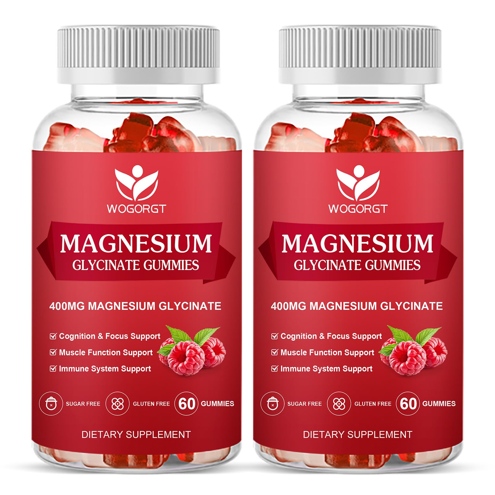 WOGORGT Magnesium Glycinate Gummies bottle front for daily relaxation support
