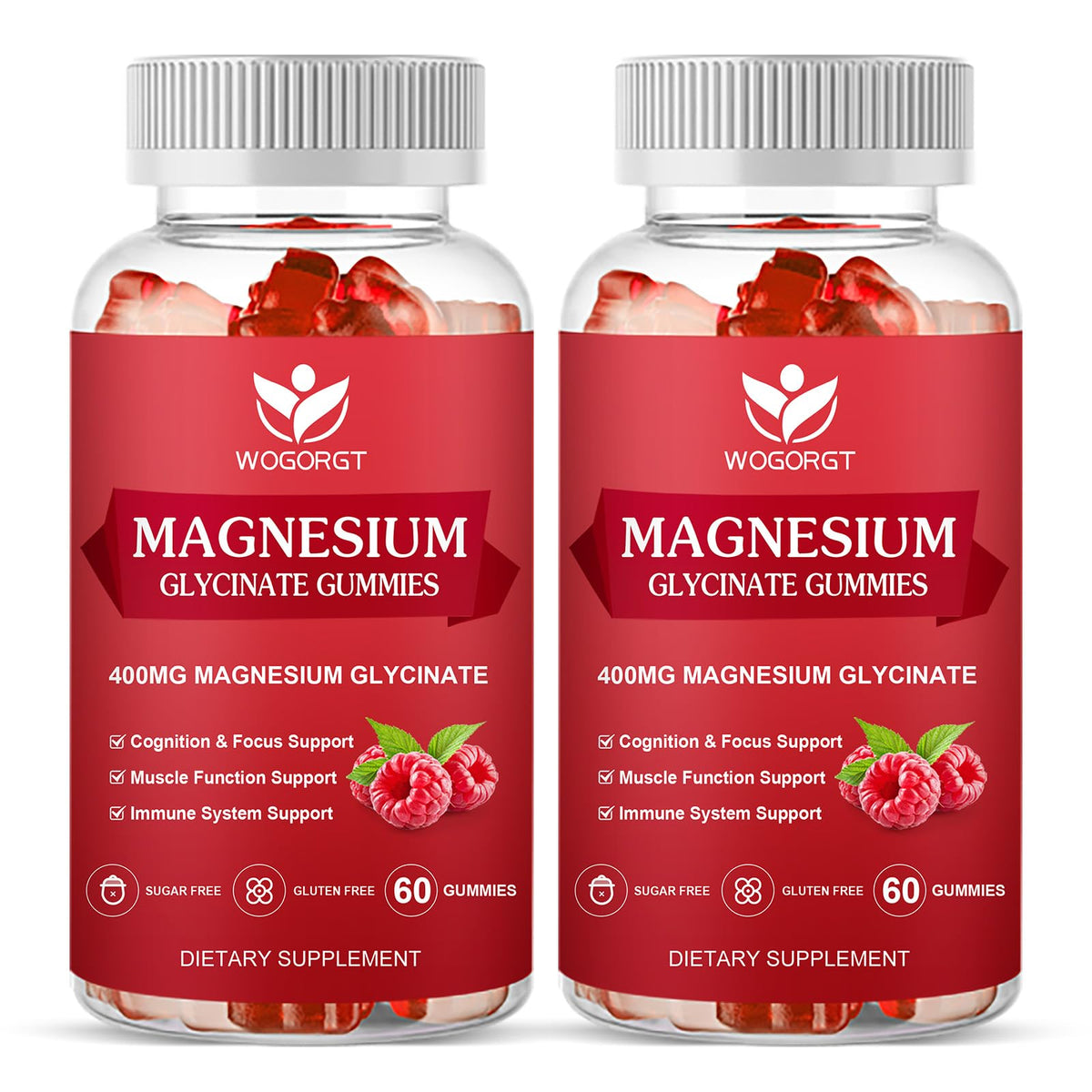 WOGORGT Magnesium Glycinate Gummies bottle front for daily relaxation support