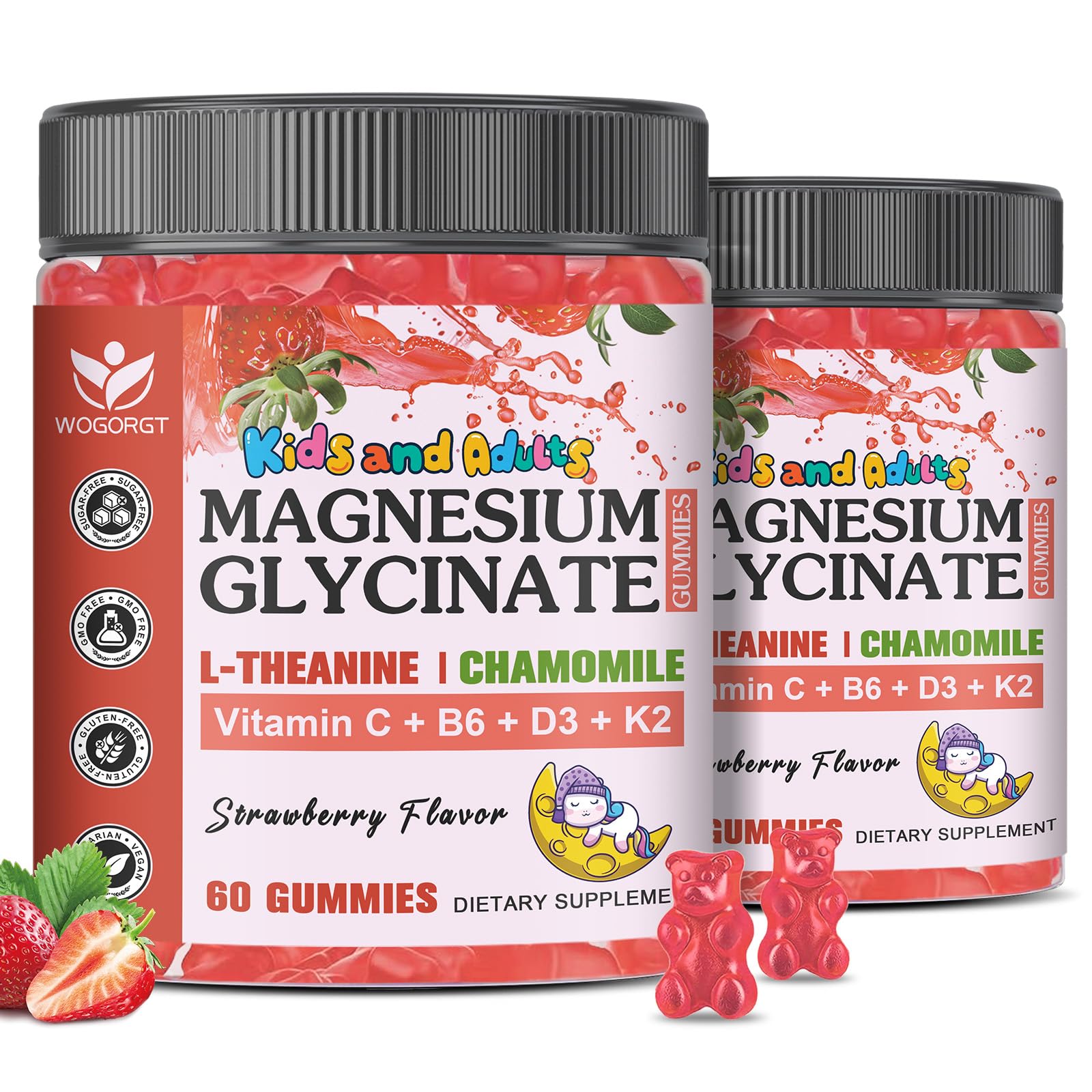 WOGORGT Magnesium Glycinate Gummies bottle front for daily wellness