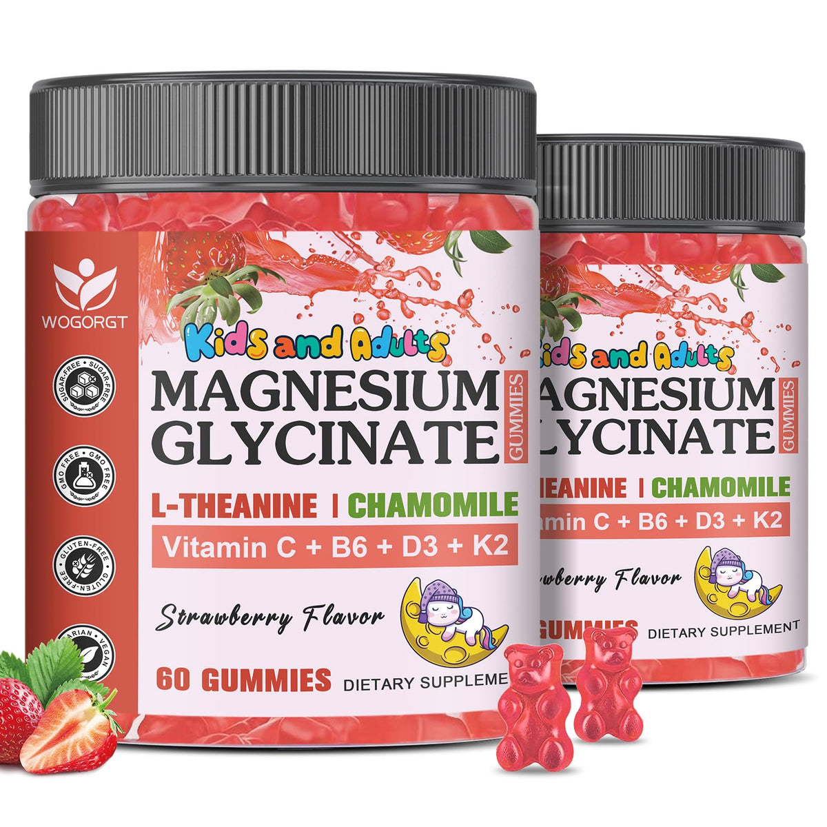 WOGORGT Magnesium Glycinate Gummies bottle front for daily wellness