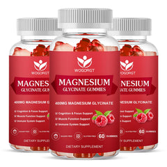 WOGORGT magnesium glycinate gummies raspberry bottle promotes daily calm and focus.