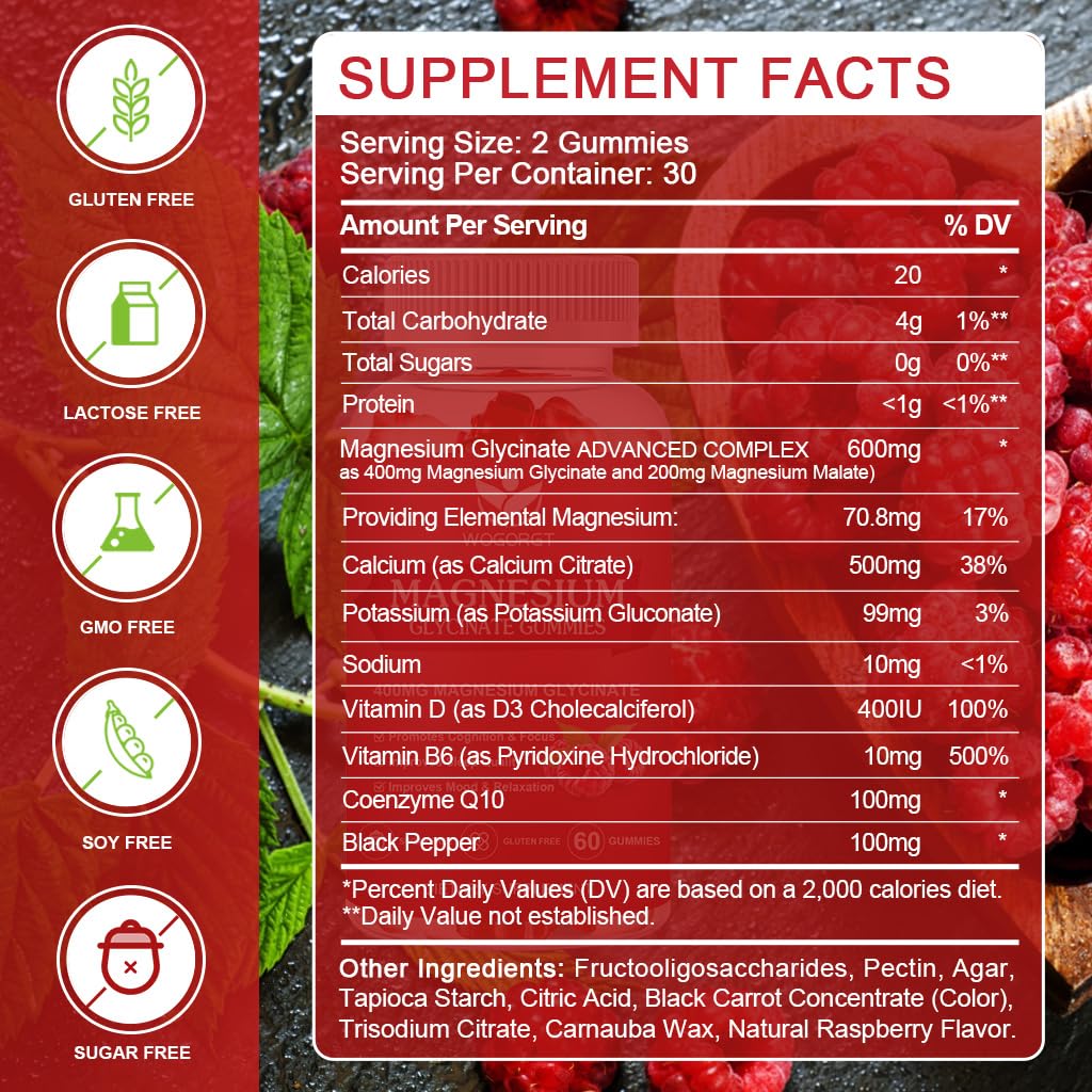 WOGORGT gummies close-up highlighting raspberry flavor and sugar-free daily wellness