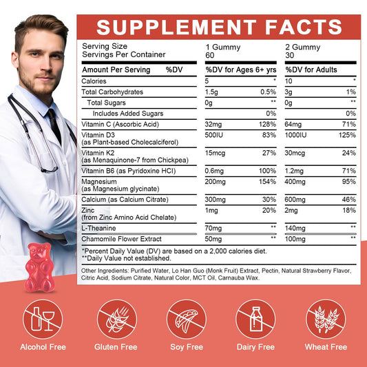 WOGORGT Magnesium Glycinate Gummies strawberry close-up highlighting flavor