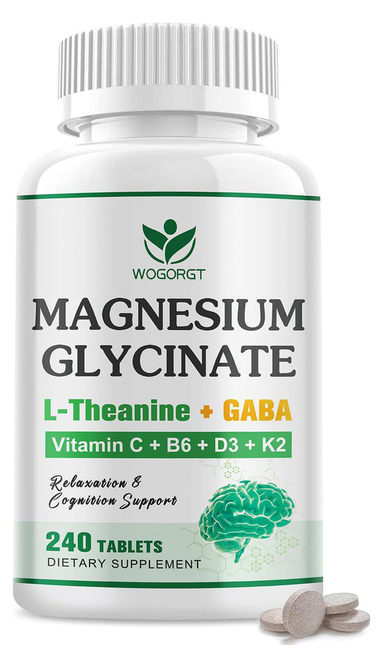 WOGORGT magnesium glycinate tablets closeup for daily balance and calm.