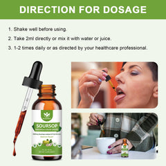 WOGORGT Soursop Drops dosage view shows 2 ml daily use.