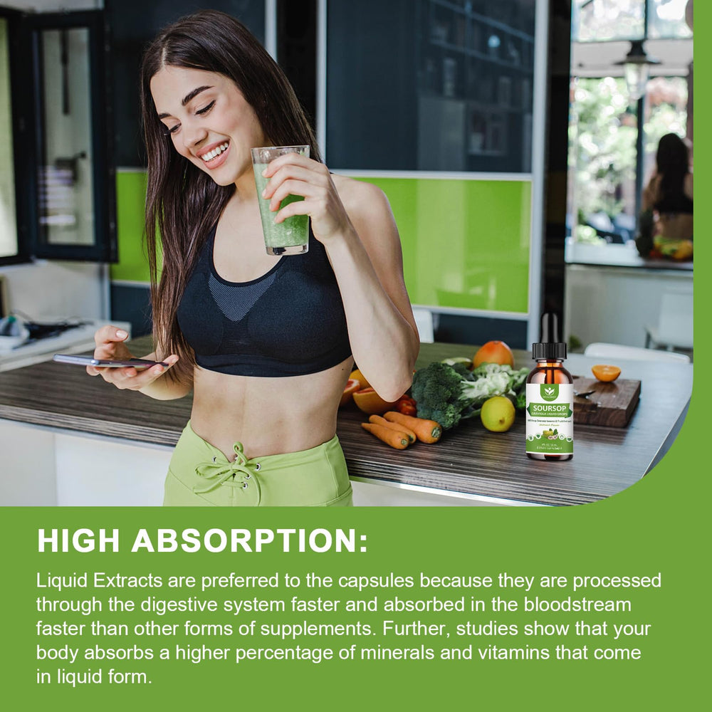 WOGORGT Soursop Drops close-up highlights sugar-free vegan formula.