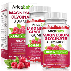 WOJBALMN magnesium glycinate gummies bottle with raspberry flavor for daily relaxation.