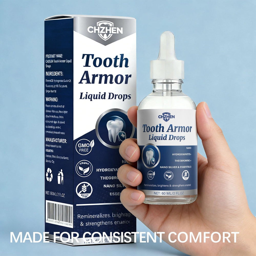 WOJJ Enamel Support Liquid Drops pour demonstrates simple application after brushing for enamel care.