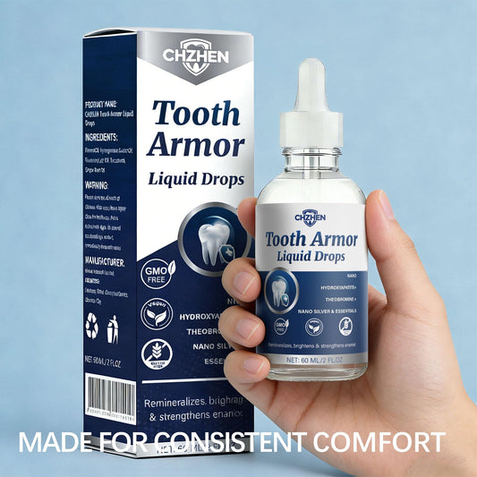 WOJJ Enamel Support Liquid Drops pour demonstrates simple application after brushing for enamel care.