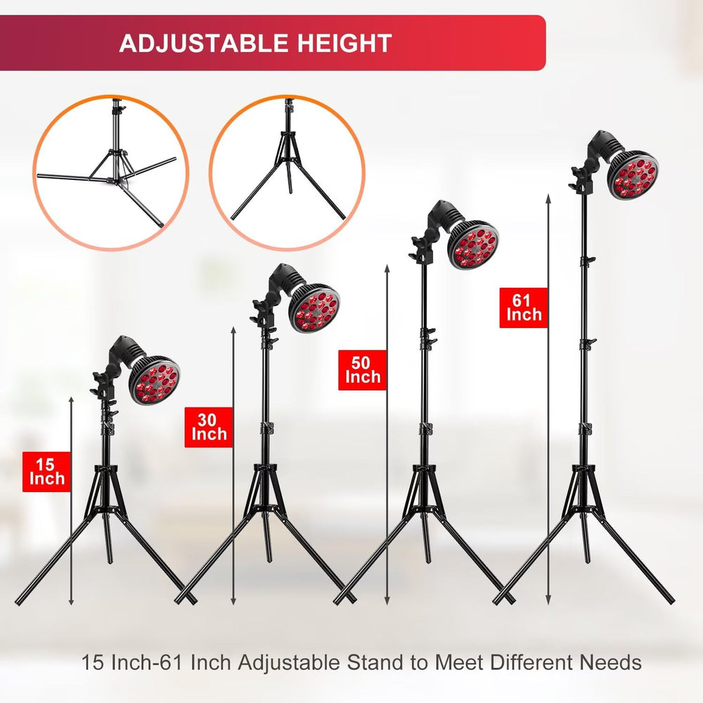 Wolezek LED red light lamp height range 15 to 61 inches for flexible setup.