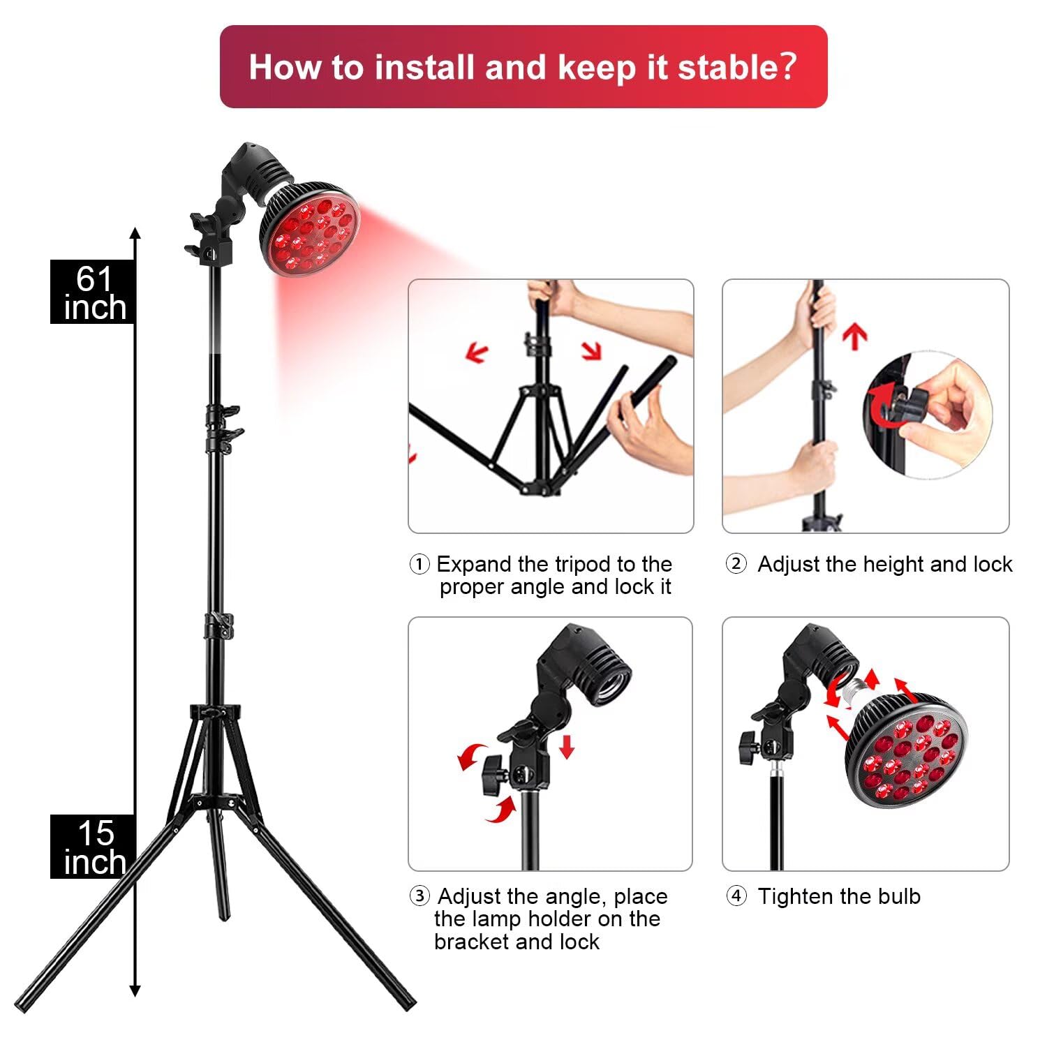 Wolezek LED red light lamp packaging includes bulb stand and holder for instant use.