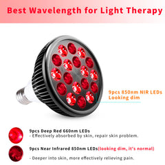 wolezek red light therapy bulb aimed at the face for convenient facial sessions.