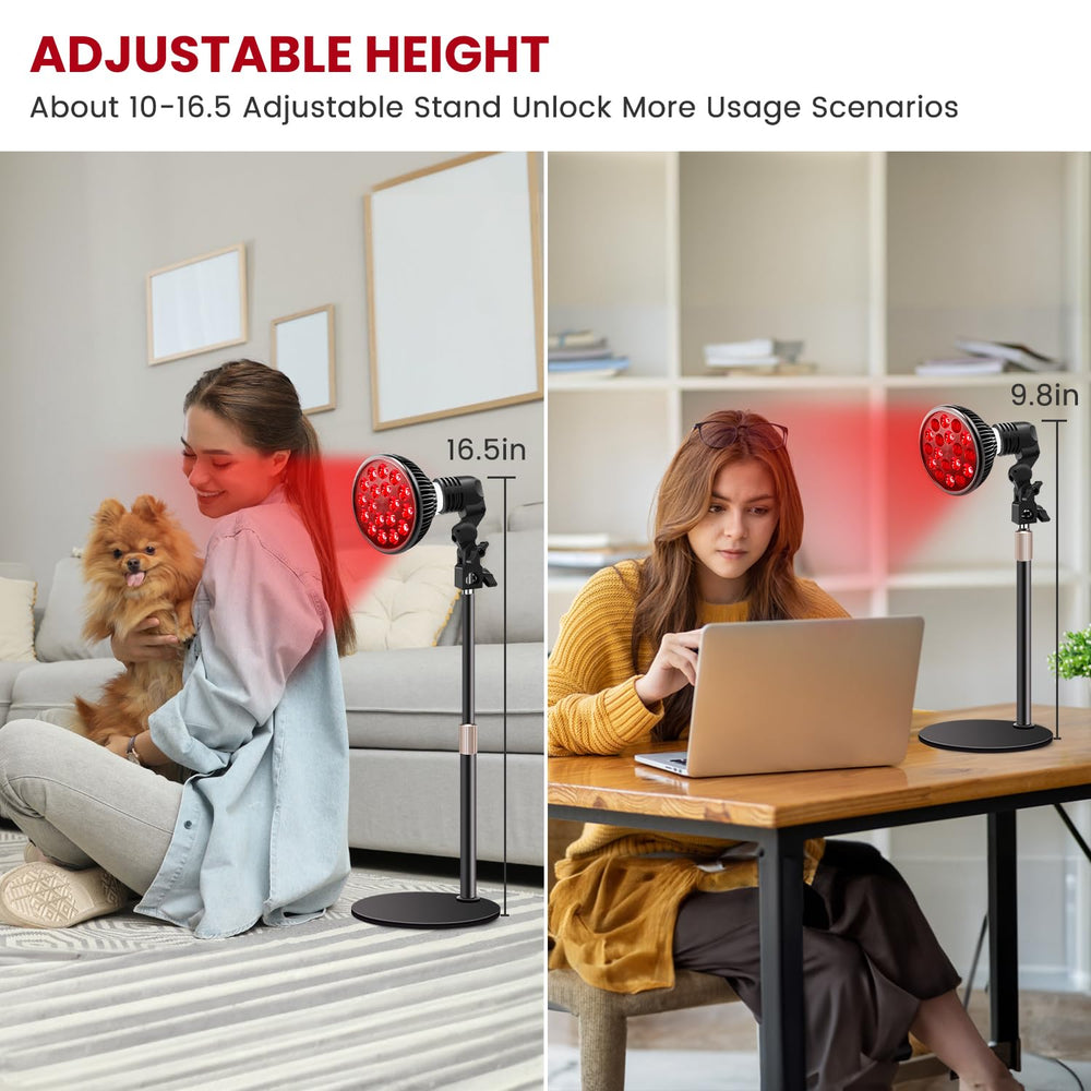Wolezek red light therapy lamp stand allows adjustable height for targeted use.