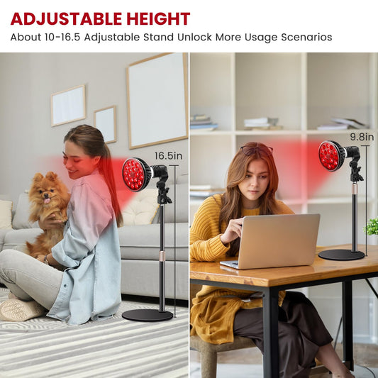 Wolezek red light therapy lamp stand allows adjustable height for targeted use.