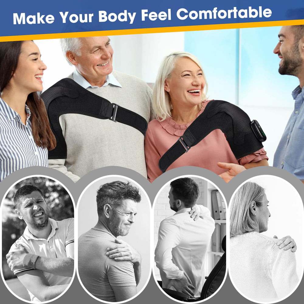 Cordless WoloyHeatie shoulder wrap with battery pack for on-the-go relief