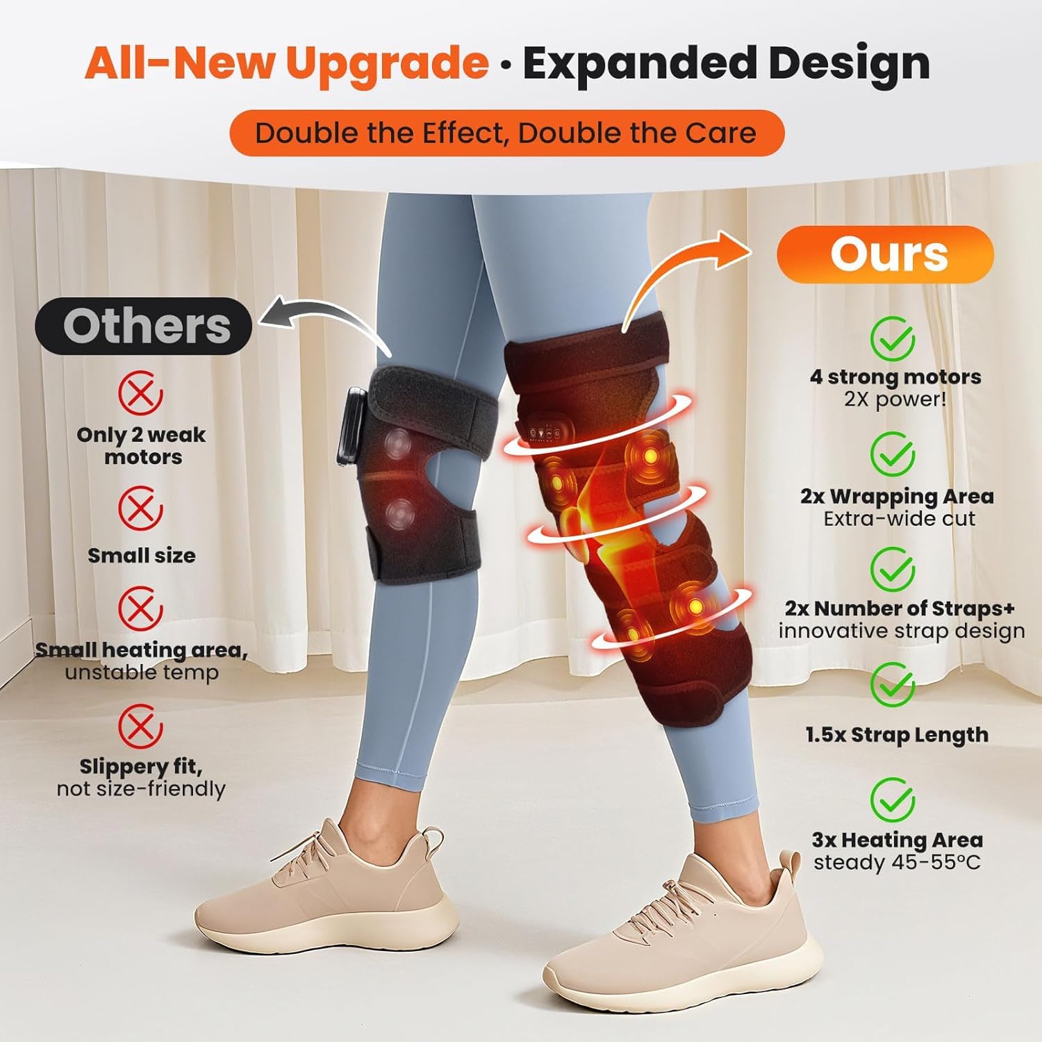 WoloyHeatie knee massager extended-strap-fit for secure daily wear