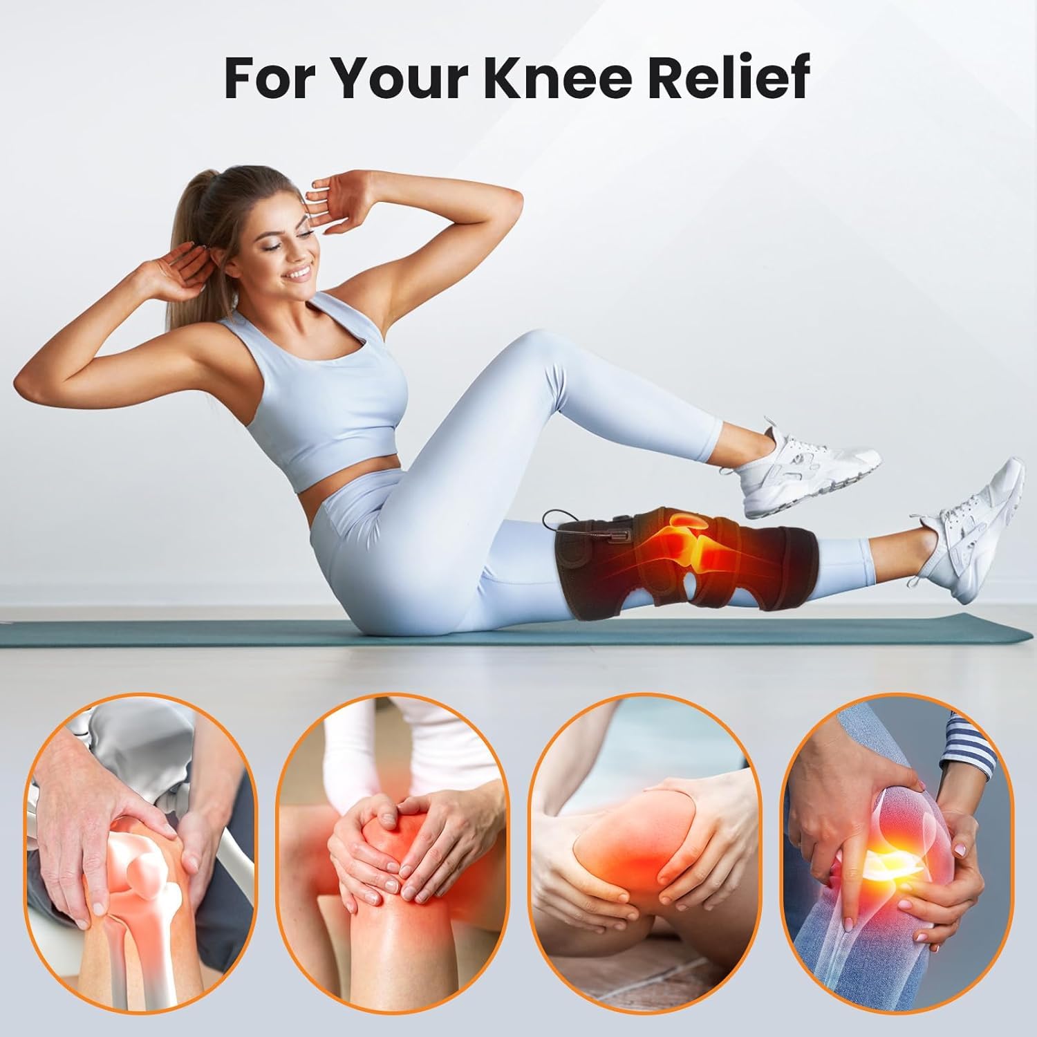 WoloyHeatie knee massager heat-zone coverage shows extended warmth across the knee