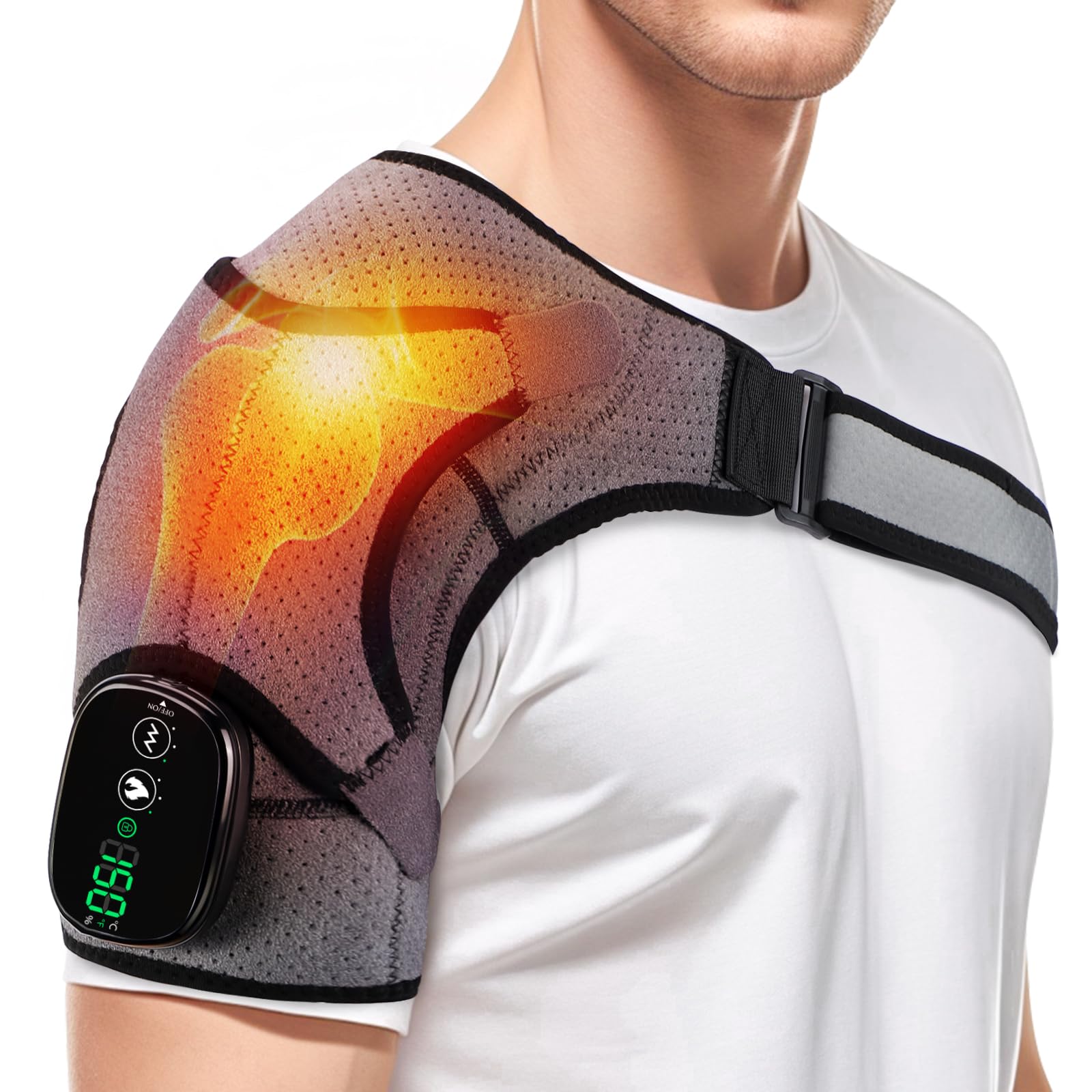 WoloyHeatie shoulder heating pad in use delivers targeted warmth for shoulder comfort