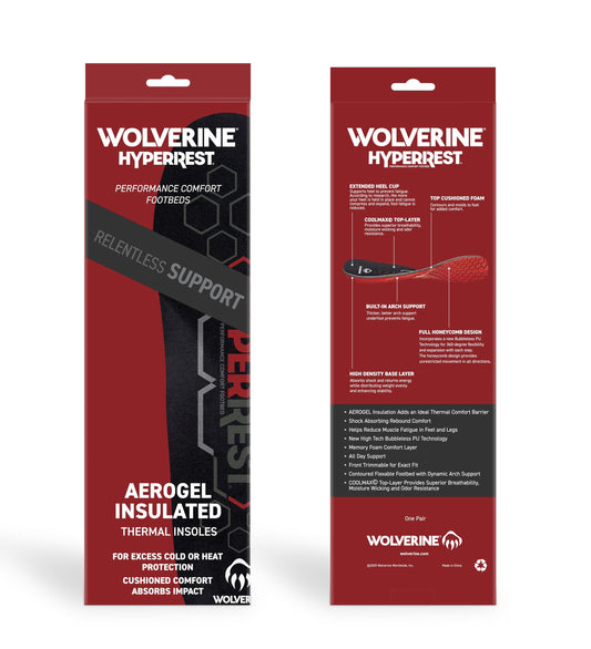 WOLVERINE HyperRest Aerogel insole inside a boot demonstrating warmth and dry feet.