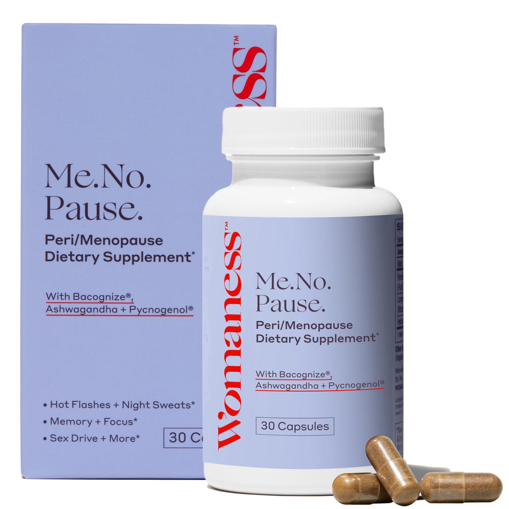 Womaness menopause supplements bottle for daily balance and hormone-free support.