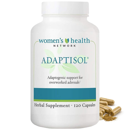 Women's Health Network Adaptisol bottle front promotes cortisol support.