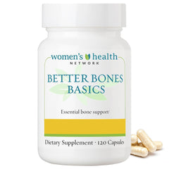 Women's Health Network Better Bones Basics calcium bottle supports strong bones and teeth.